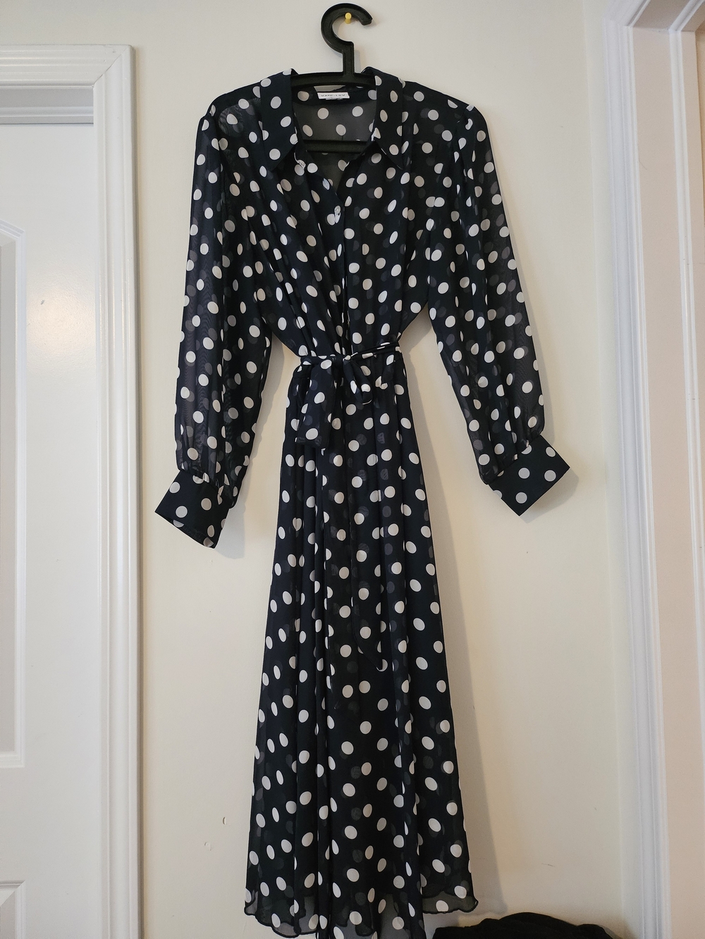 Navy and White Polka Dot Long Sleeve Shirt Dress